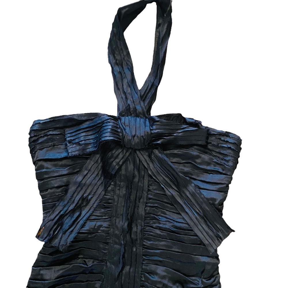 DOLCE & GABBANA Black Pleated Silk Dress With Bow - Picture 7 of 14